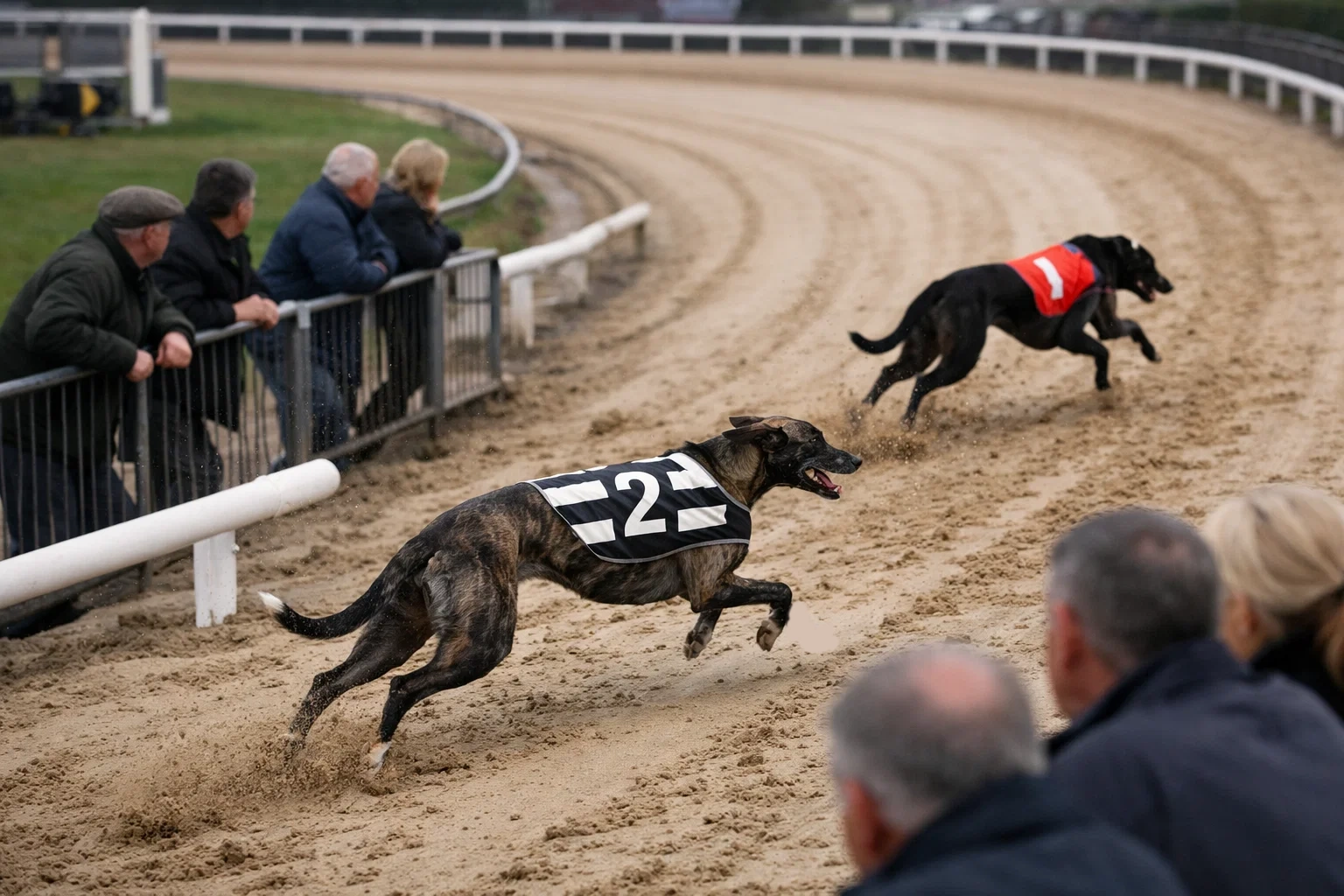 Greyhound finishing in a place position at Harlow Stadium race