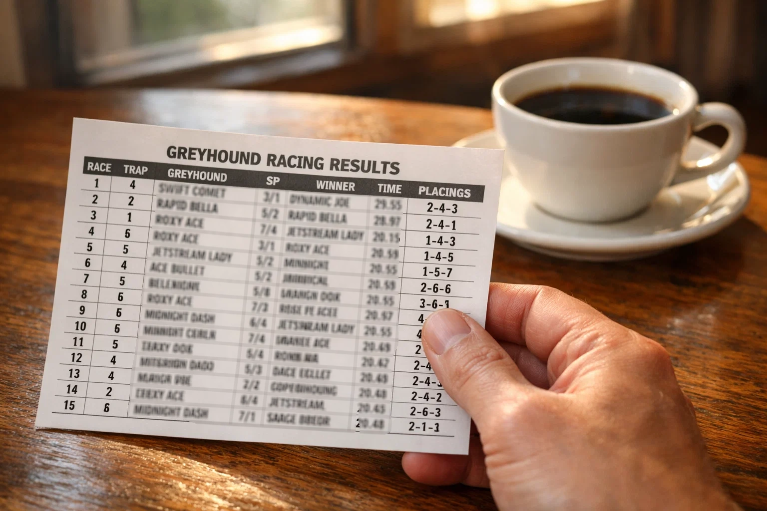 Screen showing previous day greyhound results from Harlow Stadium