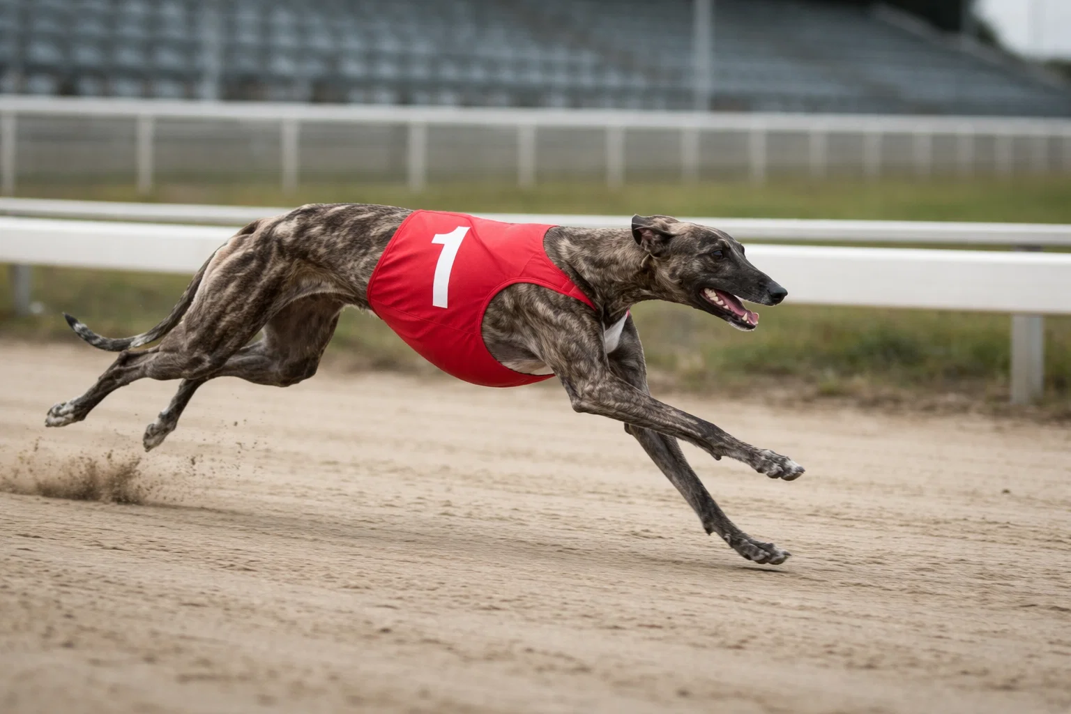Greyhound completing a solo trial run at Harlow Stadium track